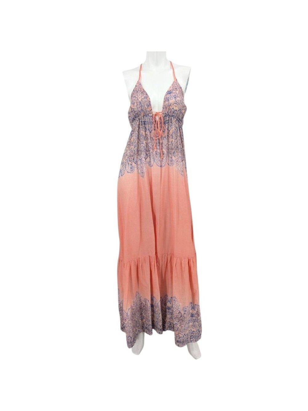 Venus Paisley Halter Maxi Dress Coastal Cottage Resort Tiered Front Tie Boho 8